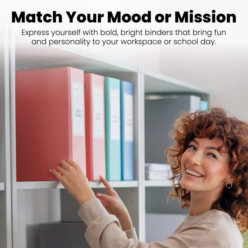 Yoobi 3 Ring Binders - 2 Inch Binder with Round D Rings and 2 Pockets, Durable, PVC-Free Organizer with 500 Sheets Capacity, 4- Pack Colored Binders with Plastic Cover for Office Supplies - Image 2